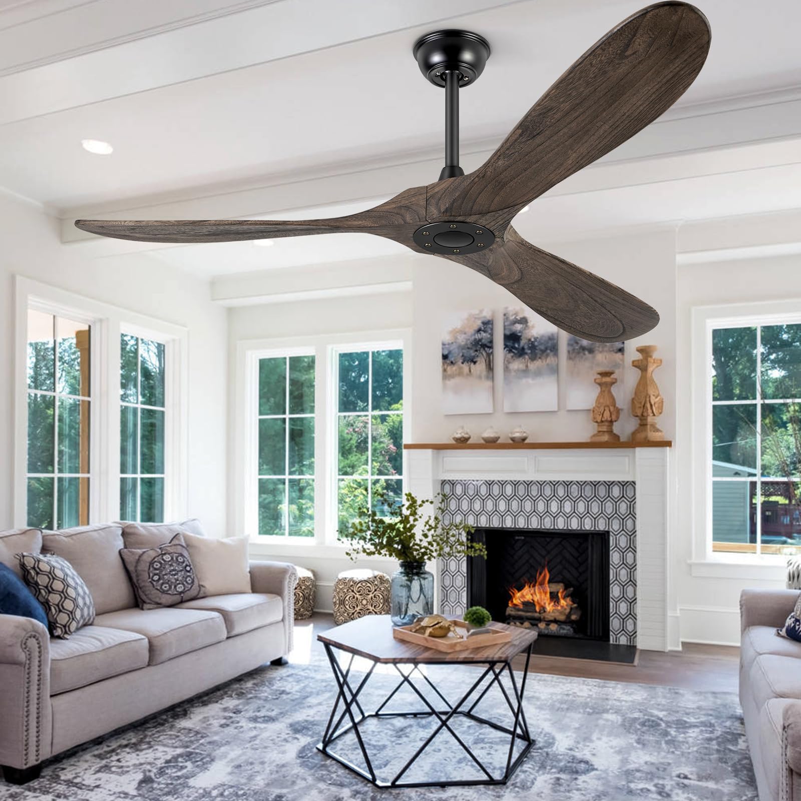 60\" ceiling fans without light, solid wood ceiling fan with remote control and dc motor, no light, modern ceiling fan with 3 blades, indoor outdoor for patios, bedroom-deep brown
incomplete 