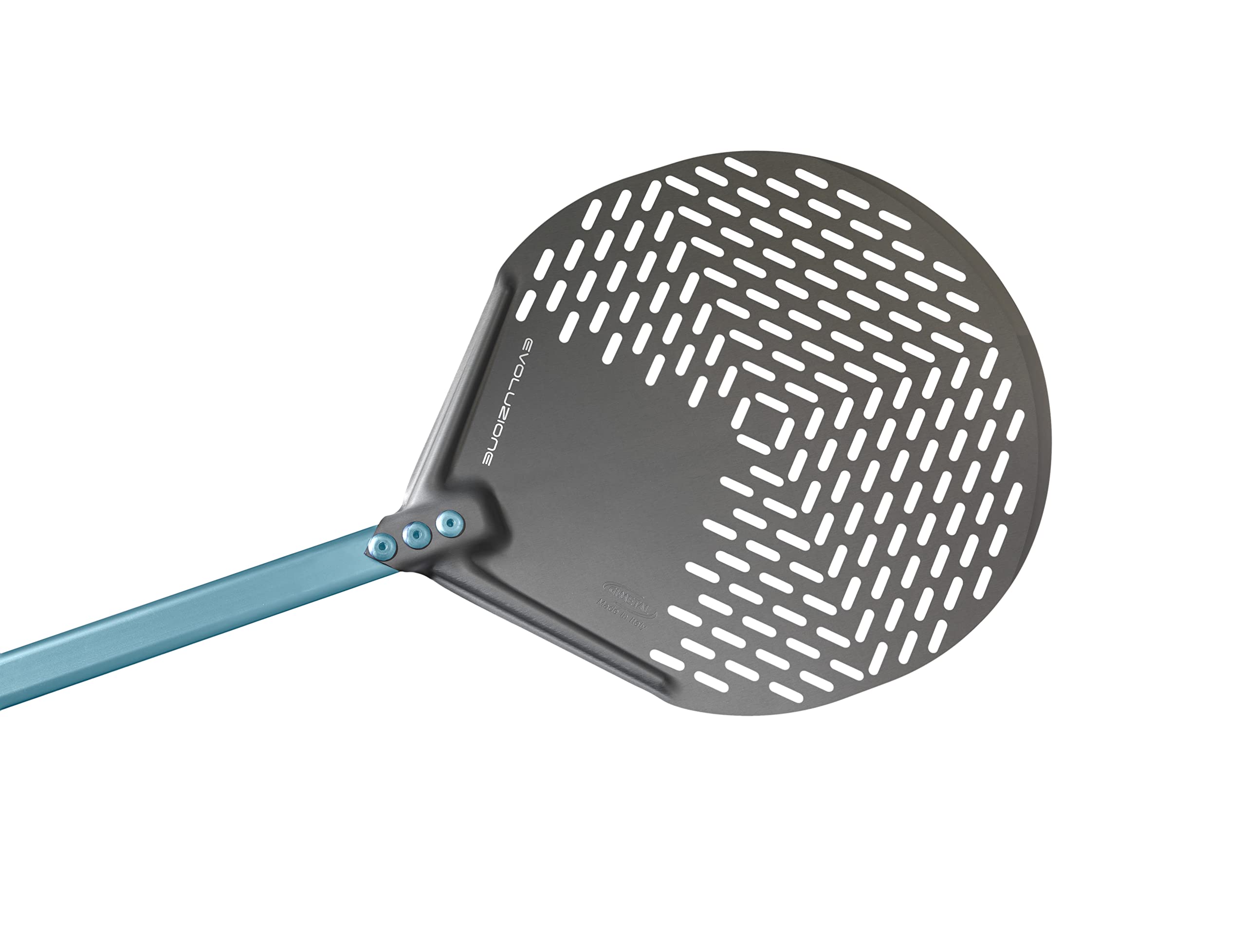 GIMETAL Pala Pizza in Alluminio anodizzato Forata Tonda, diam. 33 cm, Manico 150 cm