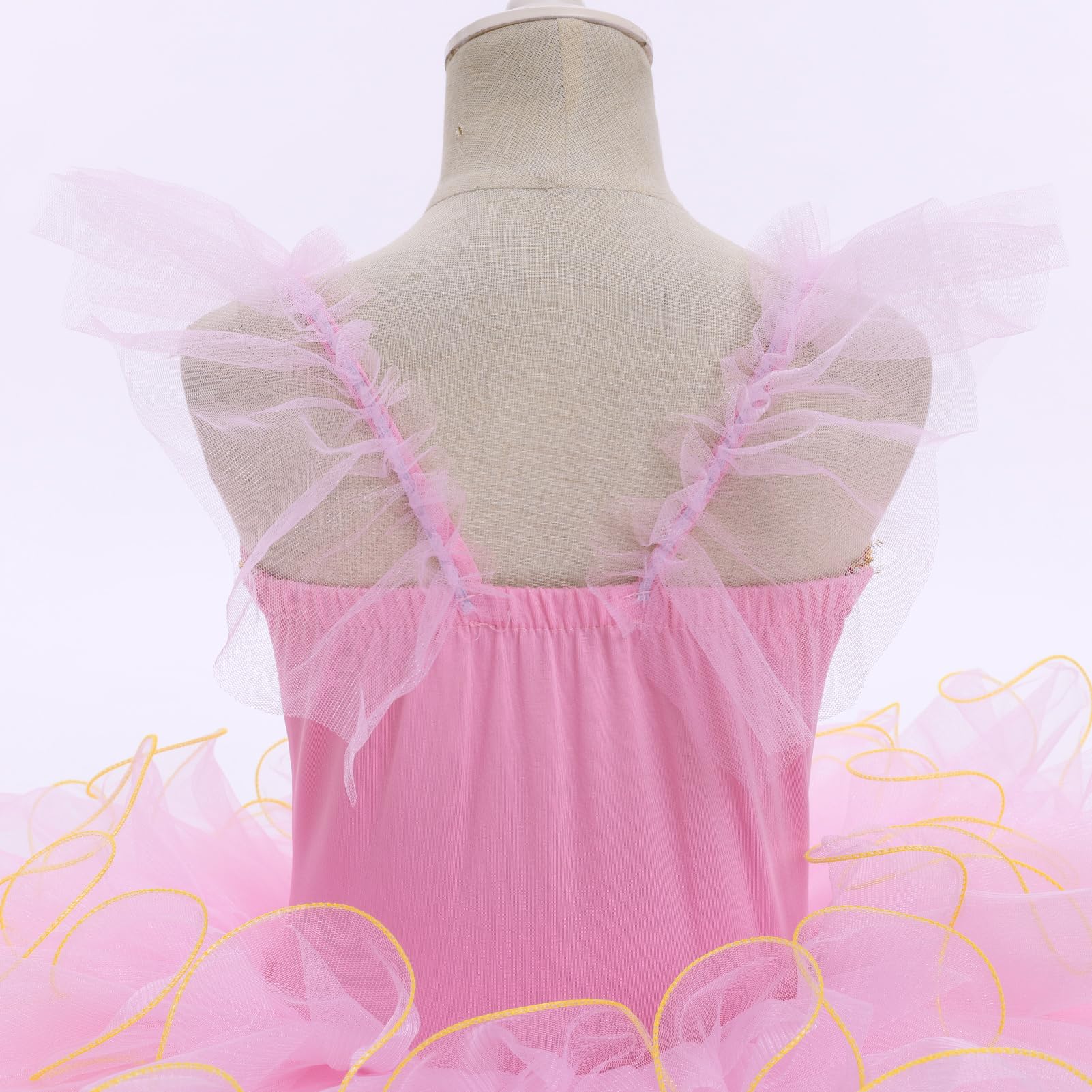 IDOPIP Tutu de ballet pour filles : justaucorps à manches flottantes avec col en V brodé pour filles – Tutu de danse crêpe performance