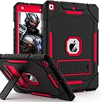 ZoneFoker Heavy Duty Military Grade Case for iPad 9th/8th/7th Gen 10.2" - Shockproof Rugged Cover with Kickstand (Black+Red)