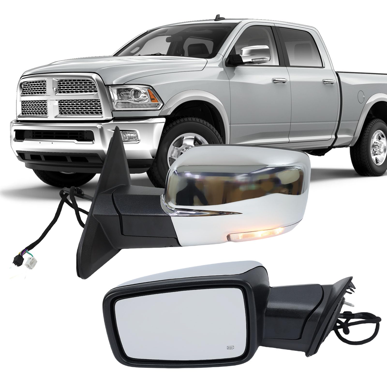 Driver Side Mirror Compatible with 2013-2018 Dodge Ram 1500 2500 3500 Mirrors with Heated Puddle Lamp Temperature Sensor Tuning LED Signal Power Fold (Chrome)