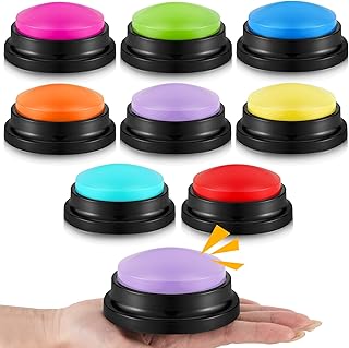 Honoson 8 Pieces Recordable Answer Buzzers Button for Trivia Games Show Buzzers Recording Buttons Gifts for Back to School Classroom Team(Novelty Color)