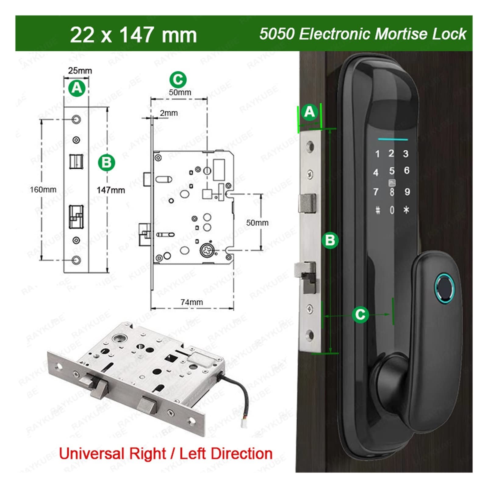 Tuya WiFi Smart Türschloss TT Schloss Fingerprint Lock Auto Elektronische Biometrische for Home Einfache Hohe Sicherheit(22x147mm,TT Lock Version)