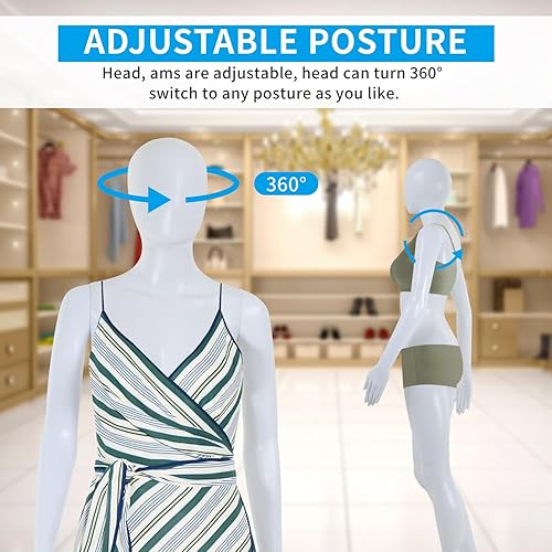 Miniatura 10 de BLKMTY Maniquí femenino de 69 pulgadas con forma de vestido de cuerpo completo, modelo de ropa, maniquí ajustable, maniquí desmontable realista,