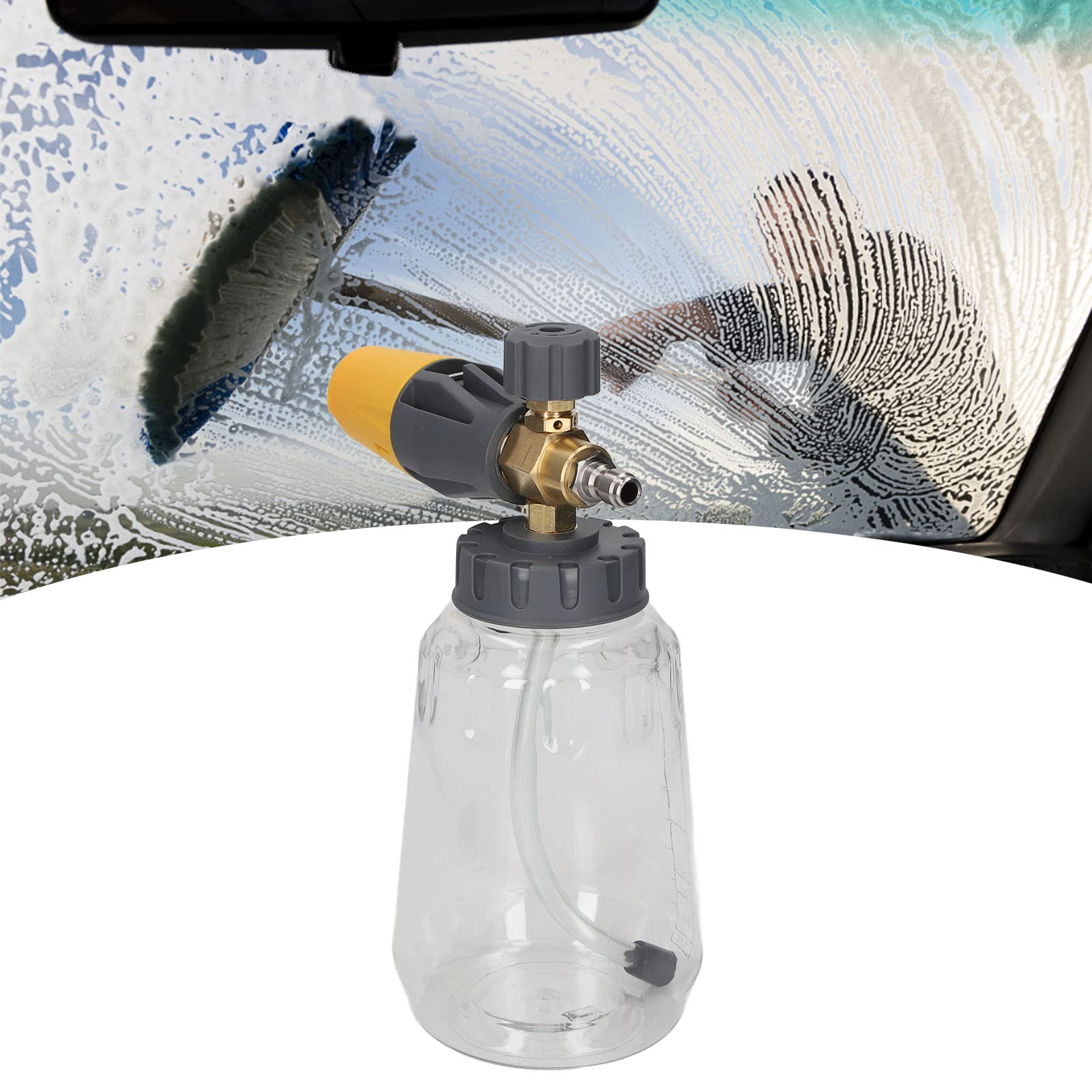 Fafeicy Generatore di Schiuma per Idropulitrice 1L, Ugello Regolabile 4000psi, Connessione Rapida 1/4 Pollici NPT Giallo