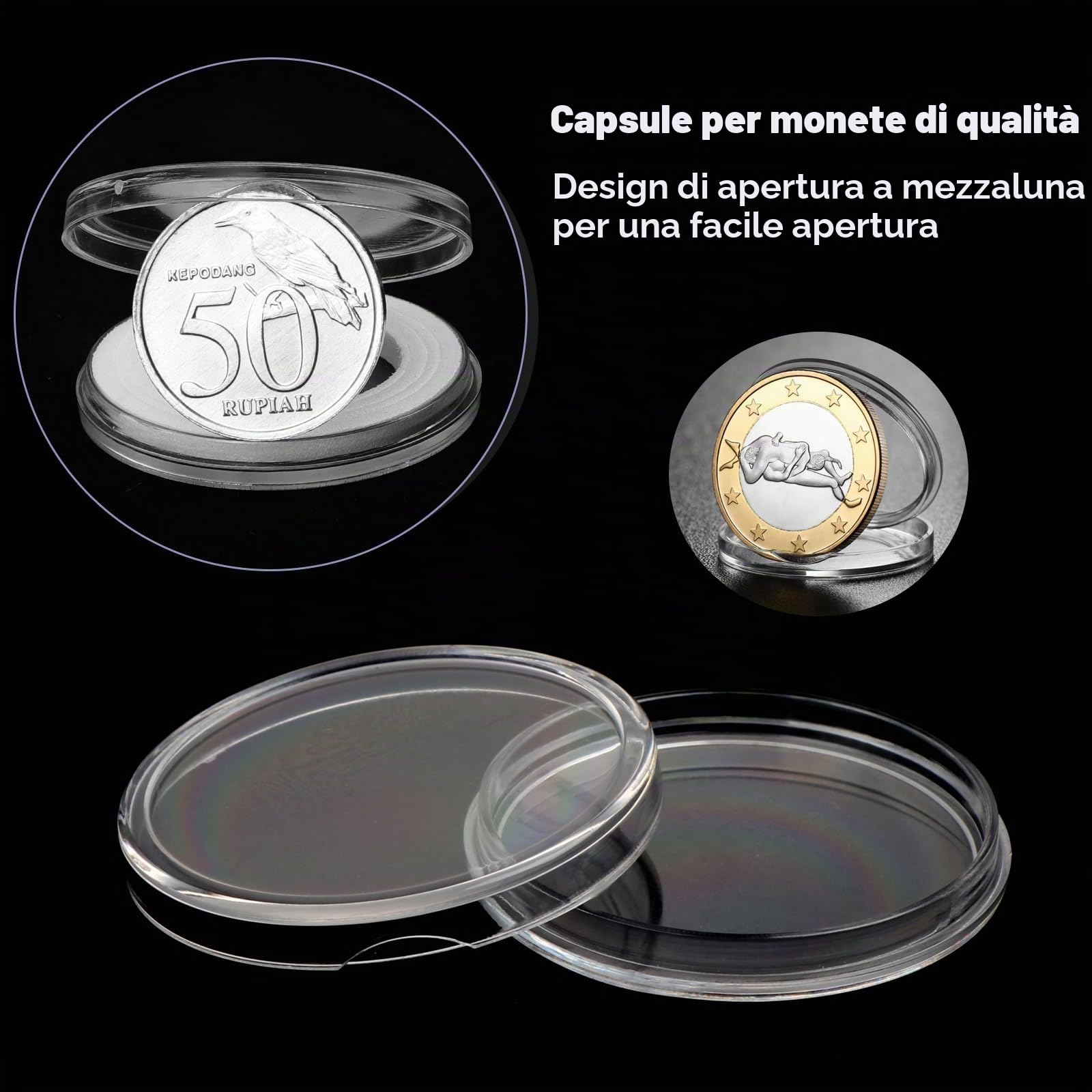 Capsule per Monete, Scatola per Raccolta di Monete in Legno, Portamonete da Collezione, Portamonete in Legno per Collezionisti 18mm, 21mm, 25mm, 27mm, 30mm (100 Capsule per Monete)