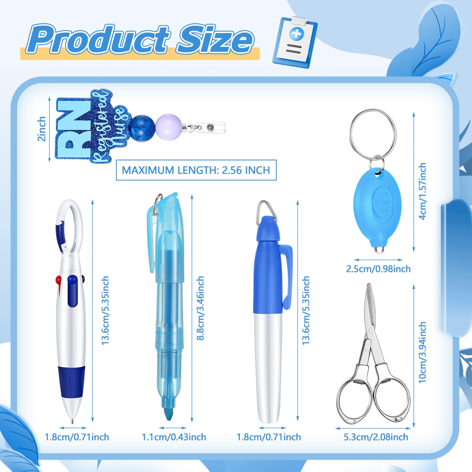 Dunzoom RN - Set di 6 accessori per infermiere, penne per infermieri, studenti (blu)