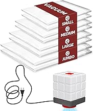 Vacuum Clothes Bags, with Portable Electric Pump, 8 Vacuum Bags for Clothes (2 Small, 2 Medium, 2 Large, and 2 X-Large), for Storage of Clothes, Bedding, Duvets, Blankets