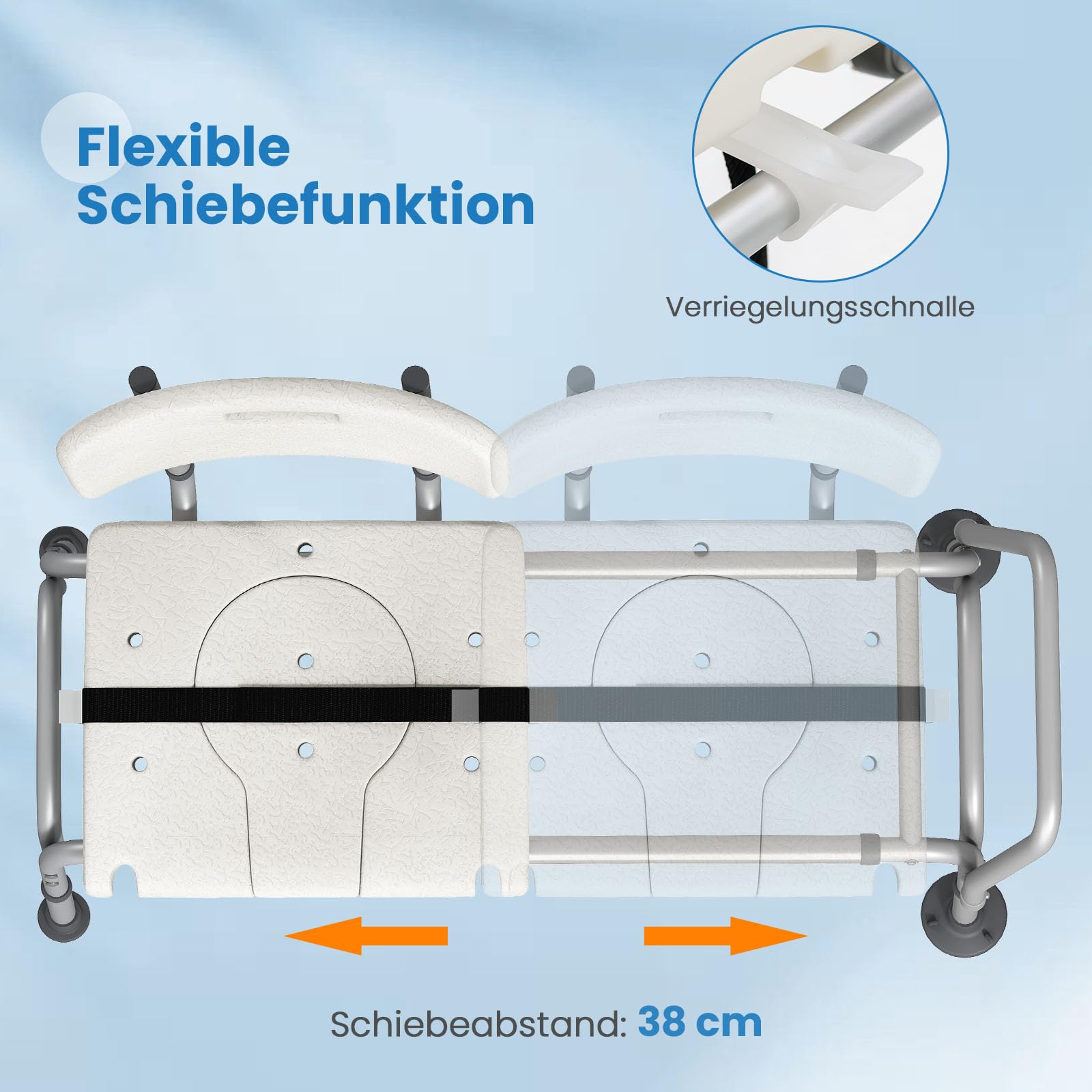 RELAX4LIFE Badewannensitz Höhenverstellbar & Verschiebbar, Breiter Sitz, Wannensitz mit Rückenlehne, Armlehne & Sicherheitsgurt, Duschstuhl für Senioren und Behinderte, Duschsitz bis 159 kg belastbar
