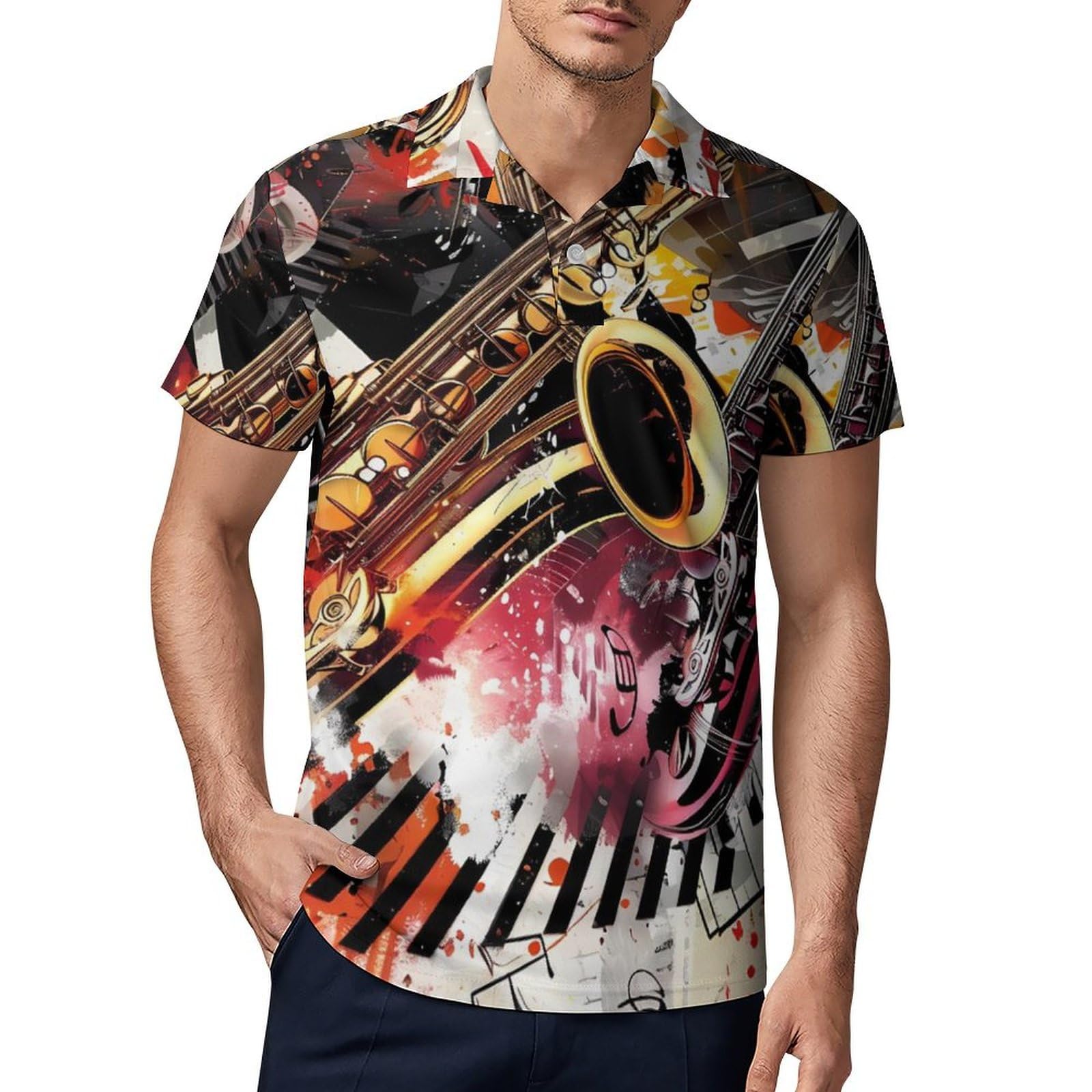 Musical Instruments Jam Session Novelty Men's Short Sleeve Shirts Funny Golf Tennis Work T-Shirt Sport Tee 2XL