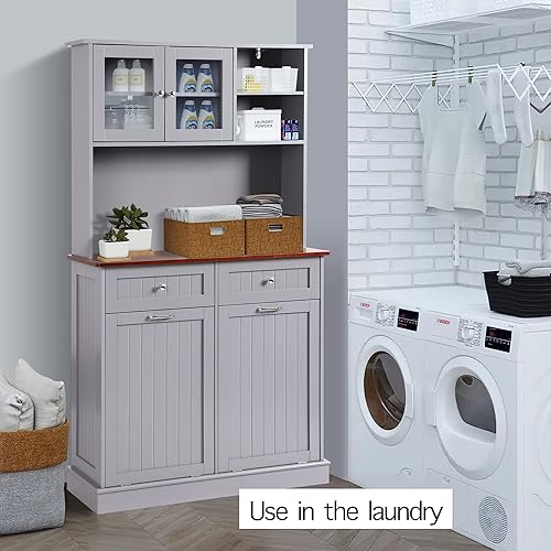 Miniatura 8 de Armario de almacenamiento de despensa de cocina de 68.4 pulgadas, armario independiente con estante, 2 cajones y 1 armario de basura inclinable,