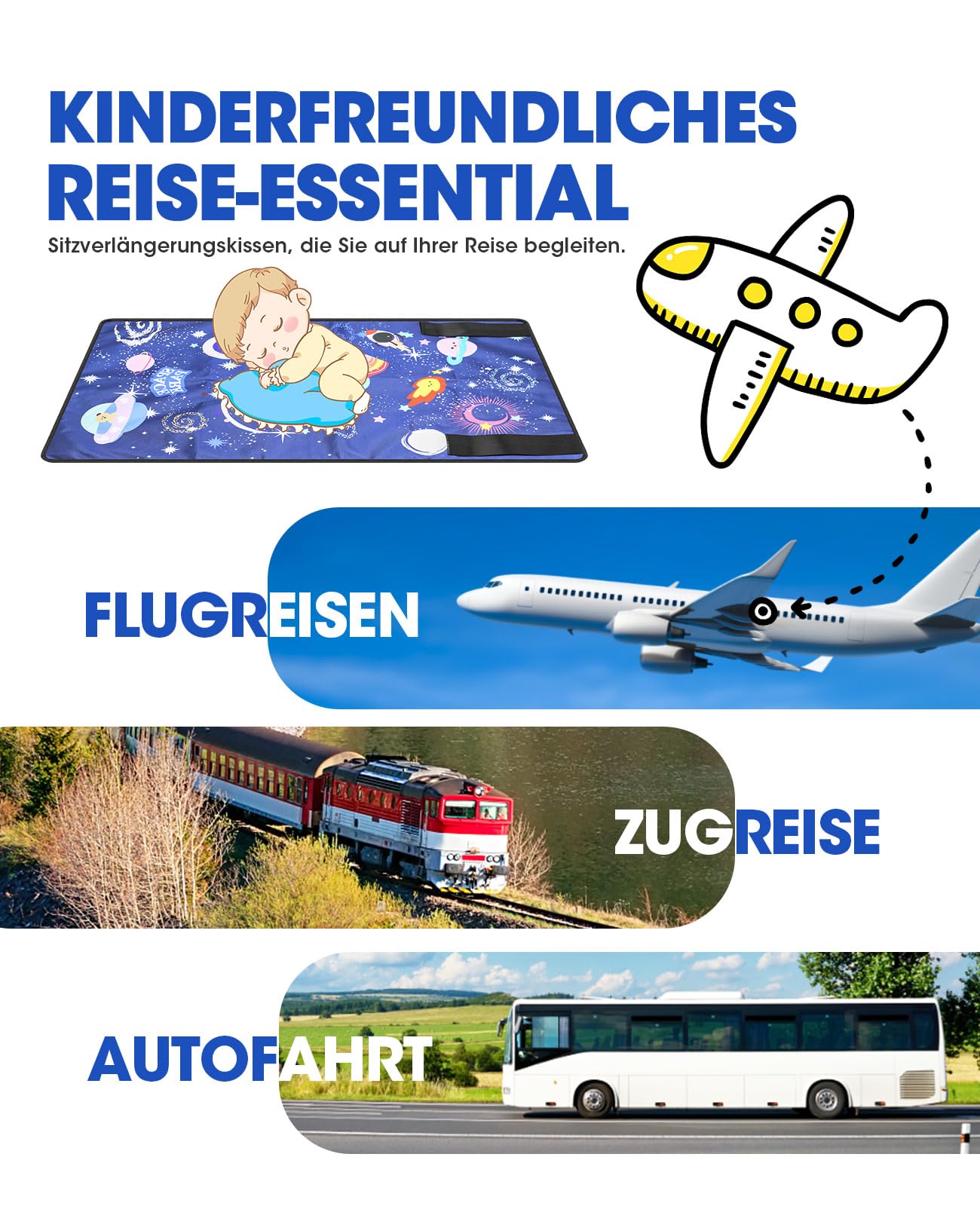 AceList Estensione del sedile dell'aereo per bambini, leggero e pieghevole poggiapiedi aereo per bambini, spaziale cartone animato estensione del sedile aeroplano bambini, letto portatile aereo per