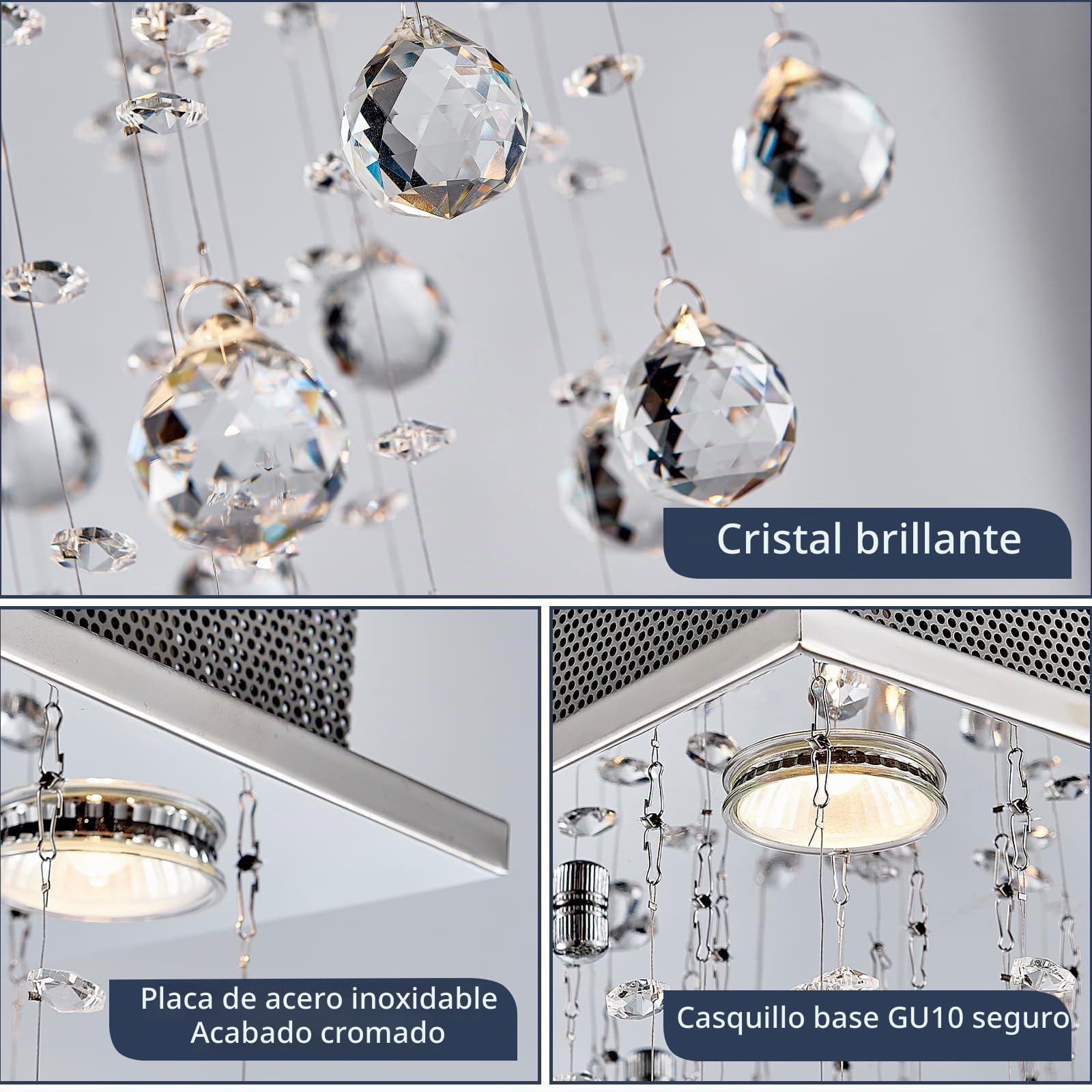 BESTIER Cristal moderno Raindrop Araña Iluminación Montaje empotrado Lámpara de techo de techo Lámpara colgante para el comedor Cuarto de baño Dormitorio Sala Diámetro 30 cm Altura 50 cm