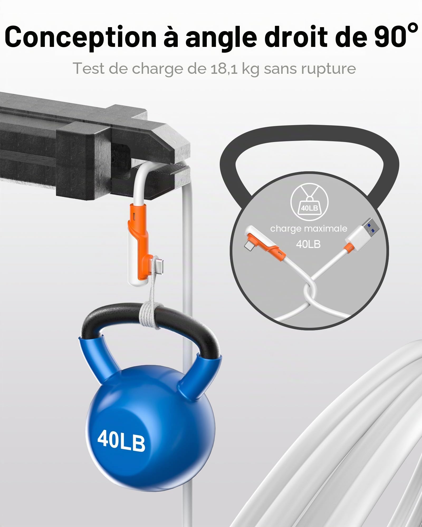 TRANSNOVO Câble Link USB 3.2 A vers C, 5M Compatible avec Meta Quest 3/2/Pico 4 et PC/Steam VR Accessoire, 5Gbps Haute Vitesse de Transmission de Données pour Casques de Réalité Virtuelle（Orange）