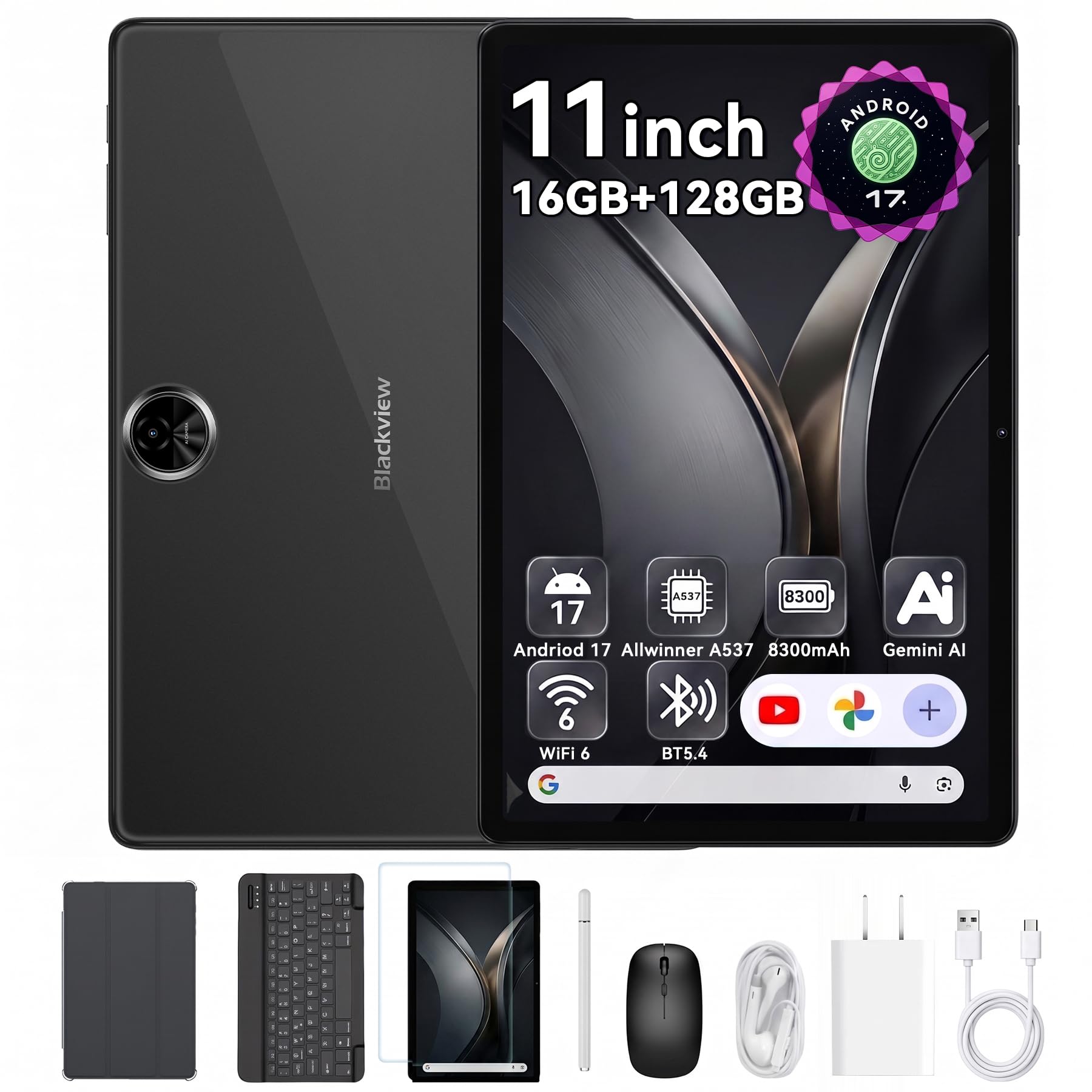 Blackview Link 5 11 Inch Tablet Android 17, Tablet with Keyboard,Case& Pen