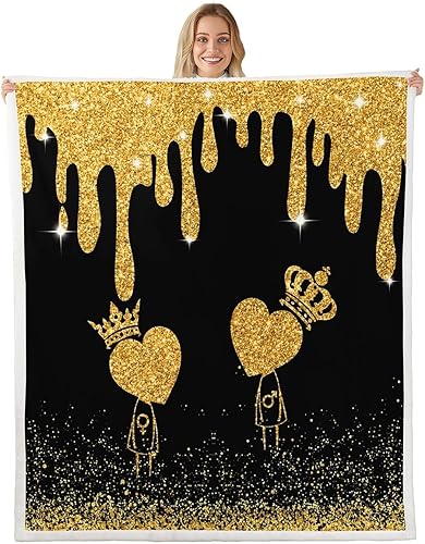 Miniatura 10 de Manta de franela King y Queen, manta de vellón con corona para decoración de habitaciones, manta de lentejuelas doradas para sofá y sofá, manta