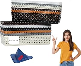 Plastic Desk Organizer Basket | 1 Free Mobile Stand | Office Drawer Dividers | Storage Tray for Kitchen, Bathroom, Office, Makeup, Bedroom | Multicolour | 23 × 8 × 5 cm |Plastic |Pack of 6