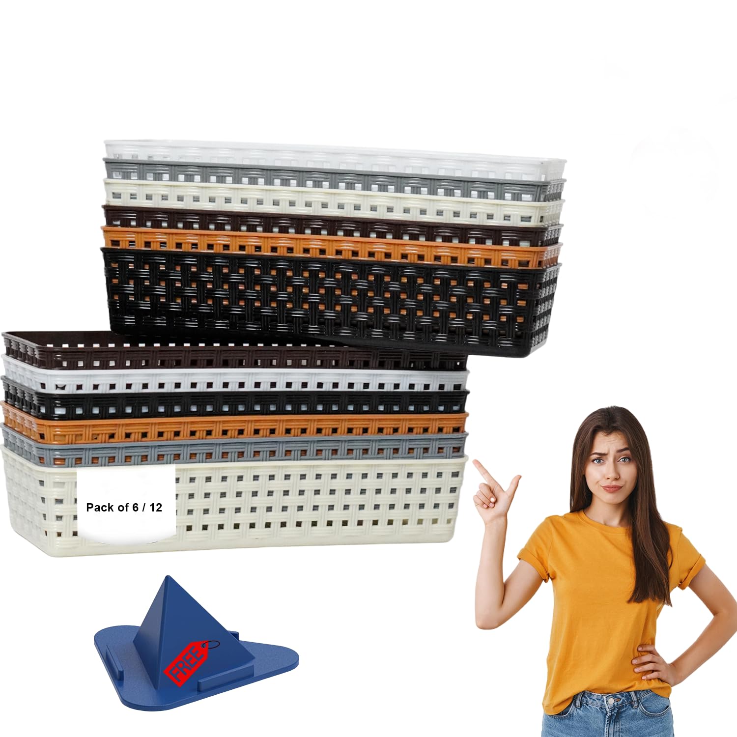 Plastic Multipurpose Desk Organizer Tray Office Drawer Dividers Storage Bins For Kitchen,Bathroom,Office,Makeup,Bedroom Dresser Craft Basket Rack Multicolour|23 × 8 × 5 Cm|Pack Of 12