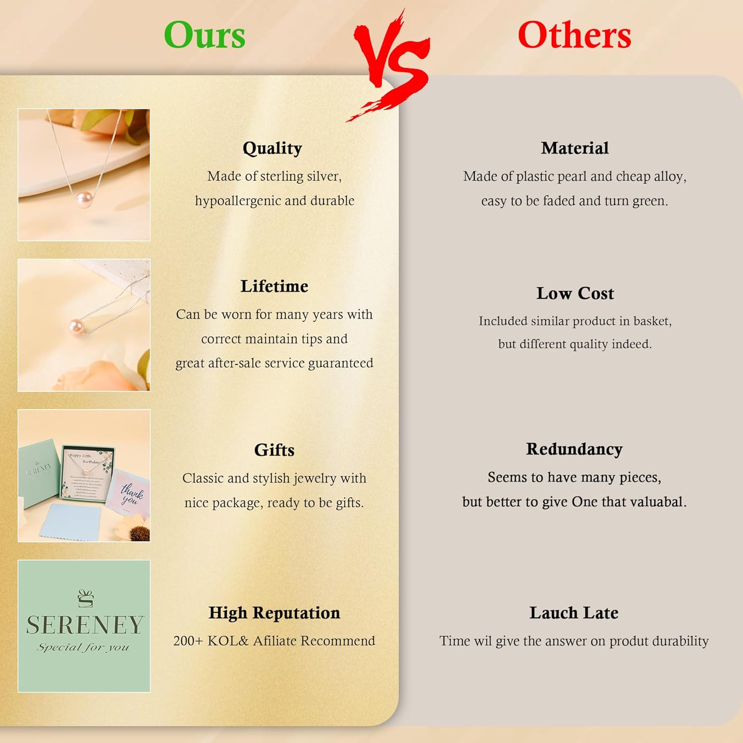 Sereney Sterling Silver Birthday Gifts for Girls Women, Pearl Necklace as 7 9 10 11 13 15 16 18 21 30 40 50 60 Year Old Birthday Gifts, Single Pearl Necklace as Bday Gifts for Friends - Image 3