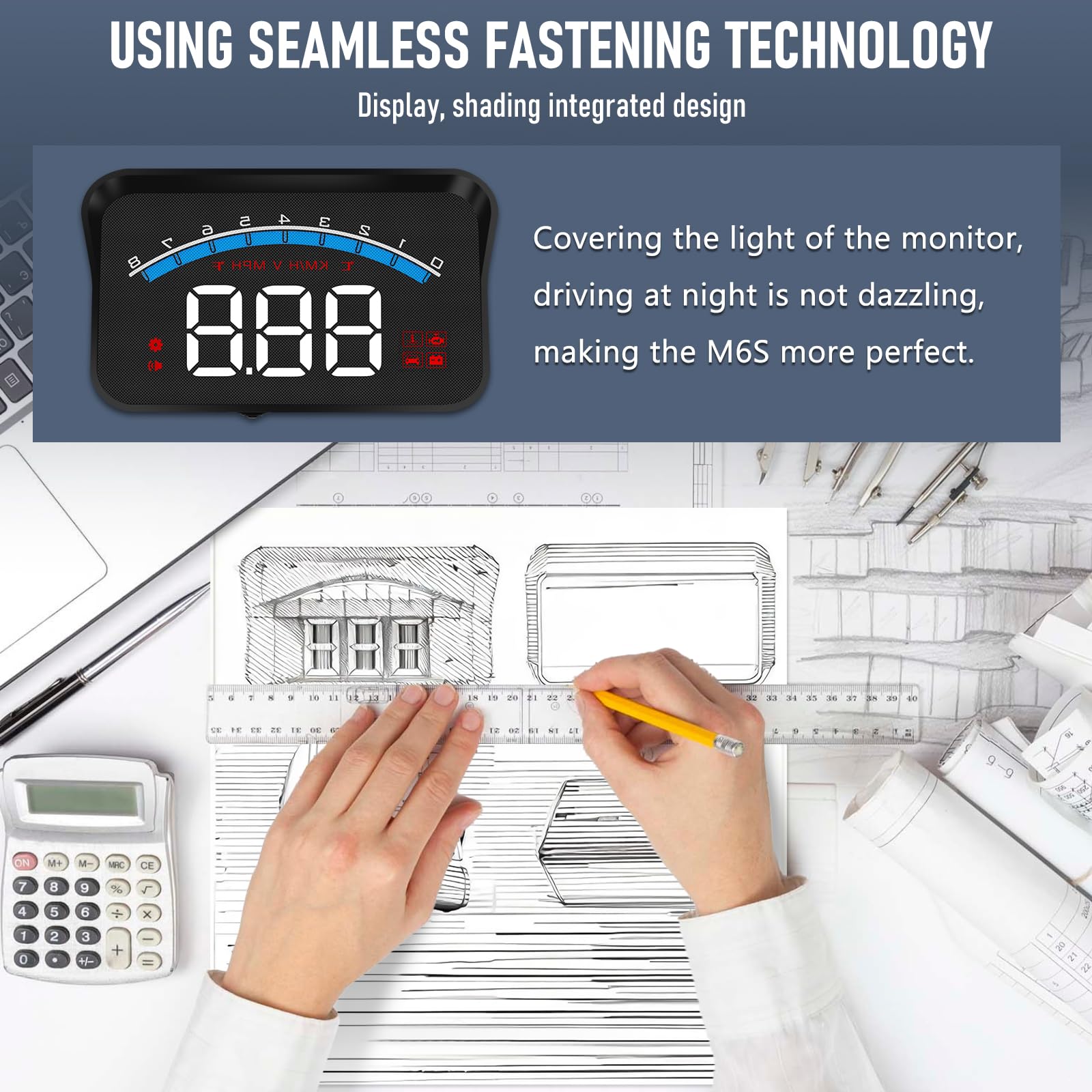 KAOLALI M6S Coche Heads-up Display, OBD2 Velocímetro Coche MPH, Parabrisas Proyector, Pantalla de 3,5 Pulgadas, con La Velocidad MPH, Pantalla de Temperatura del Agua Alerta de Seguridad de Velocidad
