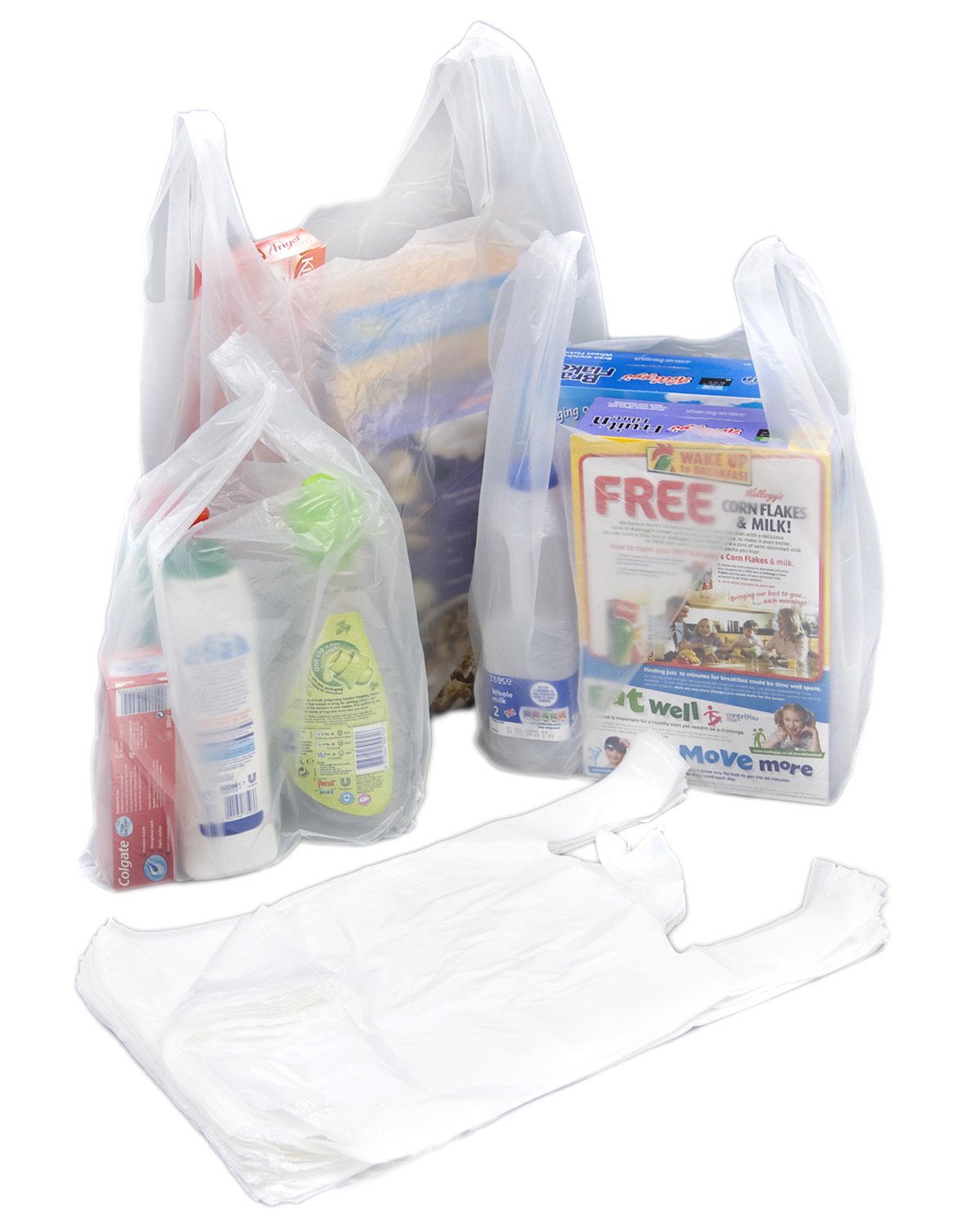 Bag It Plastics 500x Plastic Carrier Bags Vest Style with Handles 13" x 19" x 23" (320x470x570mm) - White Carrier Bags for Shopping, Retail, Grocery & Takeaway