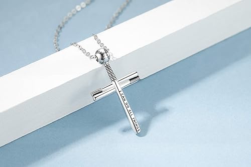 Miniatura 2 de Collar con colgante de plata de ley S925 con cruz de béisbol y sóftbol para mujeres y hombres, Plata de ley S925