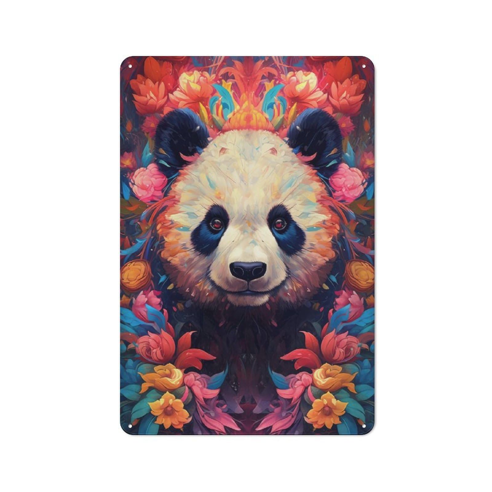 Bistro Style Panda Flower Portrait Decorative Metal Plaque 30x20cm, Bistro Wall Plaque for Tea Room, Shop Wall Or Breakfast Area