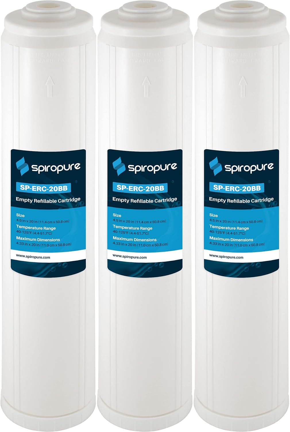 SpiroPure 10x4.5 Empty Refillable Filter Cartridges with Polyester Pads (Case of 6)