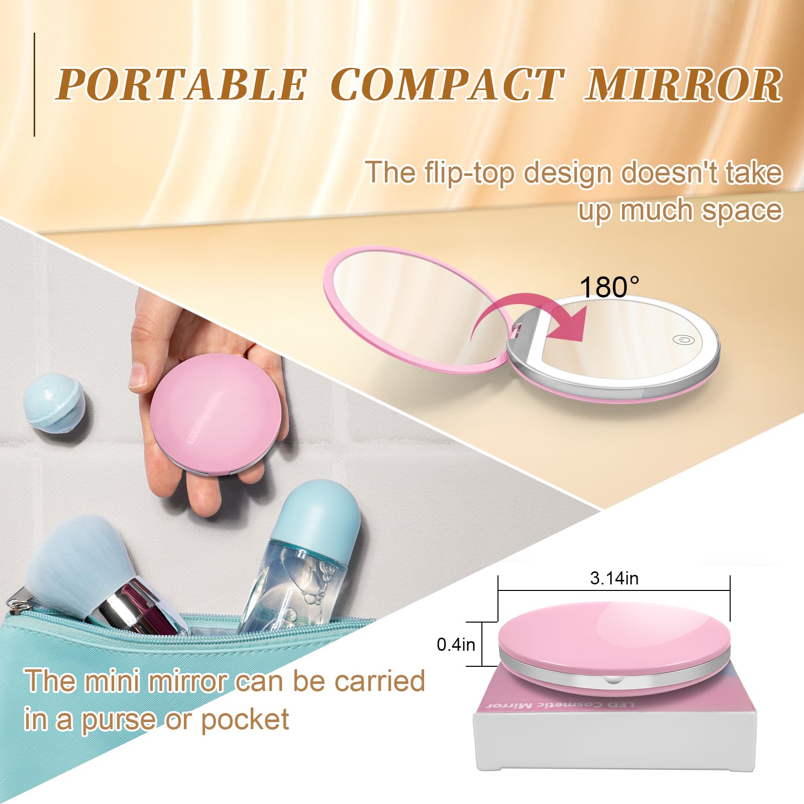 Pink LED Compact Mirror - 1X/3X Magnification -6 Pink LED Compact Mirror - 1X/3X Magnification -6