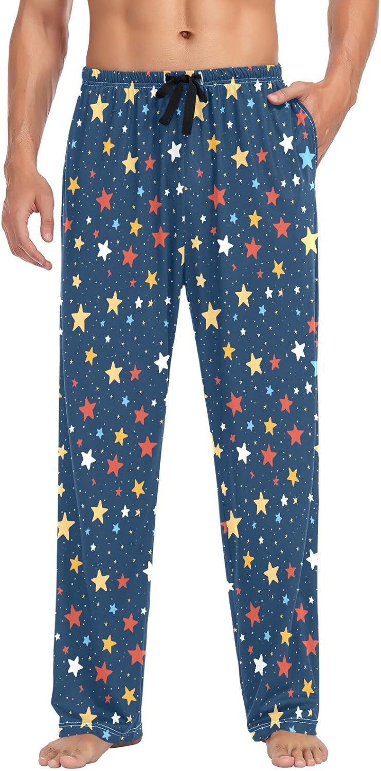 ALAZA Colorful Stars Polka Dots Men's Pajama Pants Men Cotton Pajama Bottoms with Pockets, S