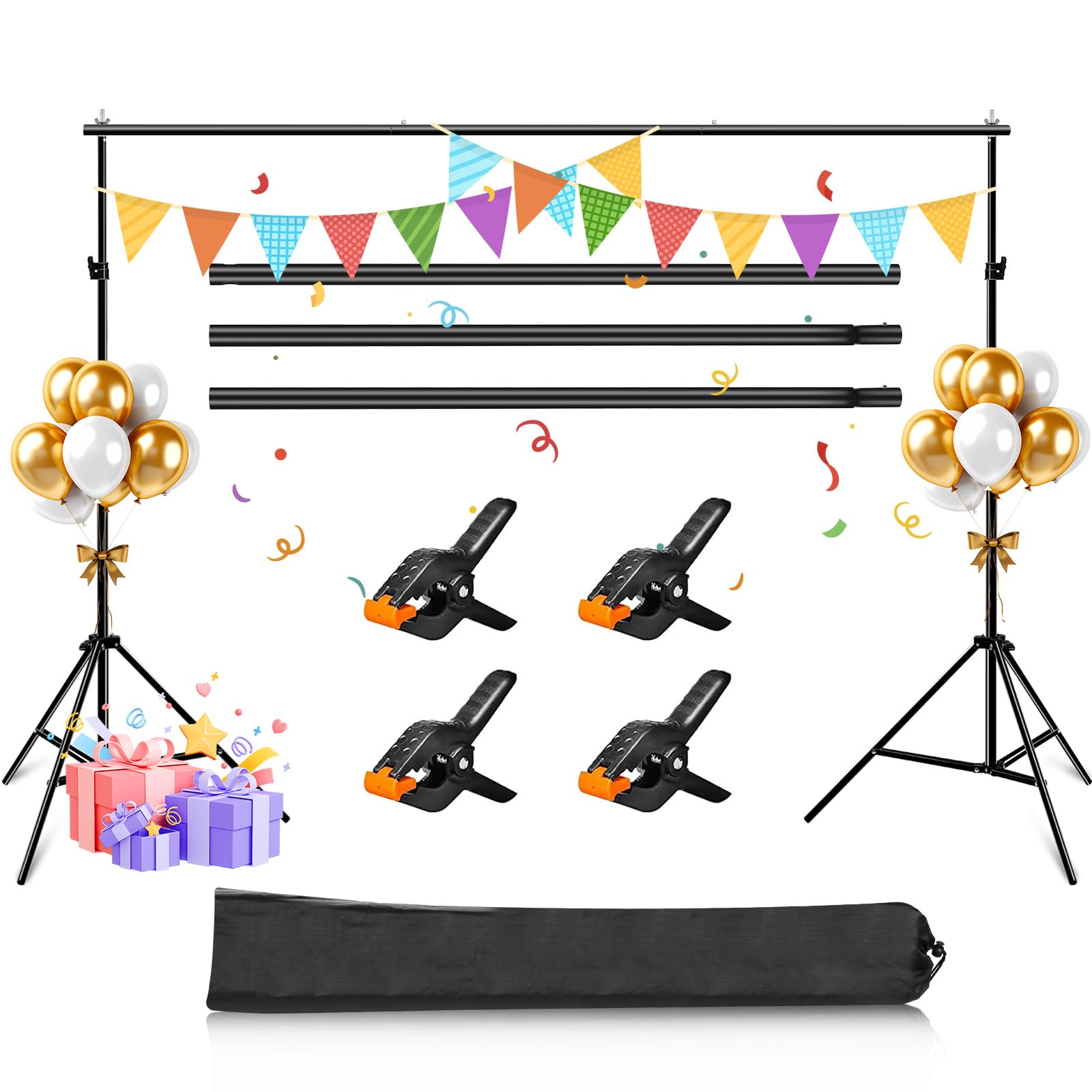 PULUZ Kit de support pour toile de fond 2 x 2 m, réglable, vert, avec sac de transport + 4 clips pour studio photo, fêtes, mariages et événements