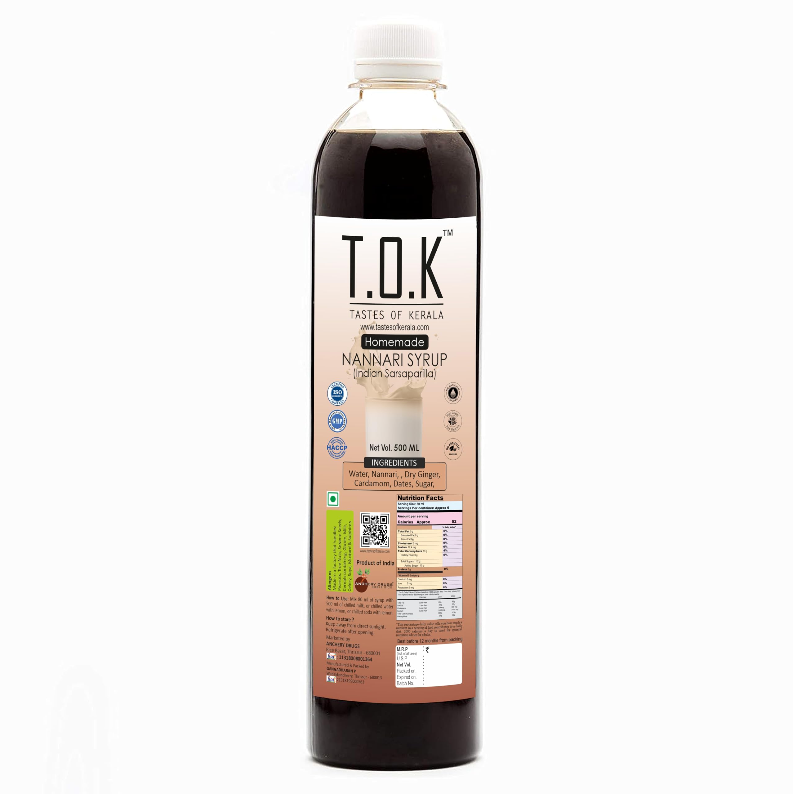 TOK (Tastes Of Kerala) Nannari Syrup Combo Pack – Natural Indian Sarsaparilla Drink Concentrate | Summer Cooling Herbal Drink | Traditional Sharbat | No Artificial Colors (Pack of 2)
