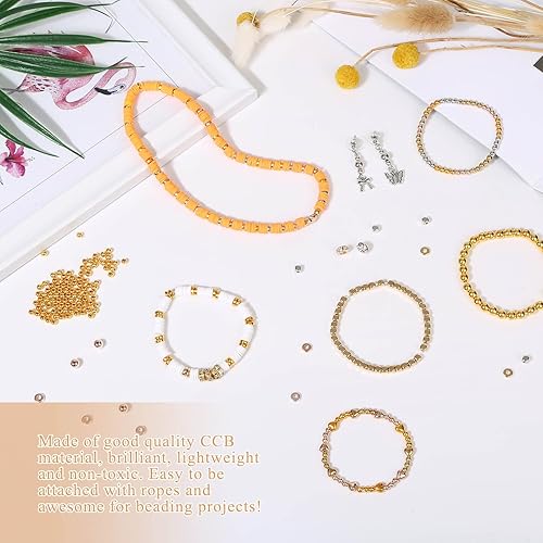 Miniatura 5 de Cridoz 3820 cuentas surtidas para pulsera: diamantes de imitación, espaciador, plano, plateado, oro rosa para fabricación de joyas