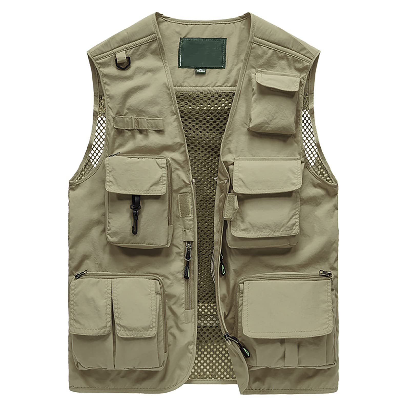 Chaleco de Pesca para Hombre Secado Rápido Múltiples Bolsillos Fotografía Camping Caza Gilet Respirable(Size:L,Color:Caqui)