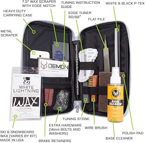 DEMON UNITED Mechanic - Kit de cera de afinación para esquí y snowboard con cera universal con Demon Ultra Vise