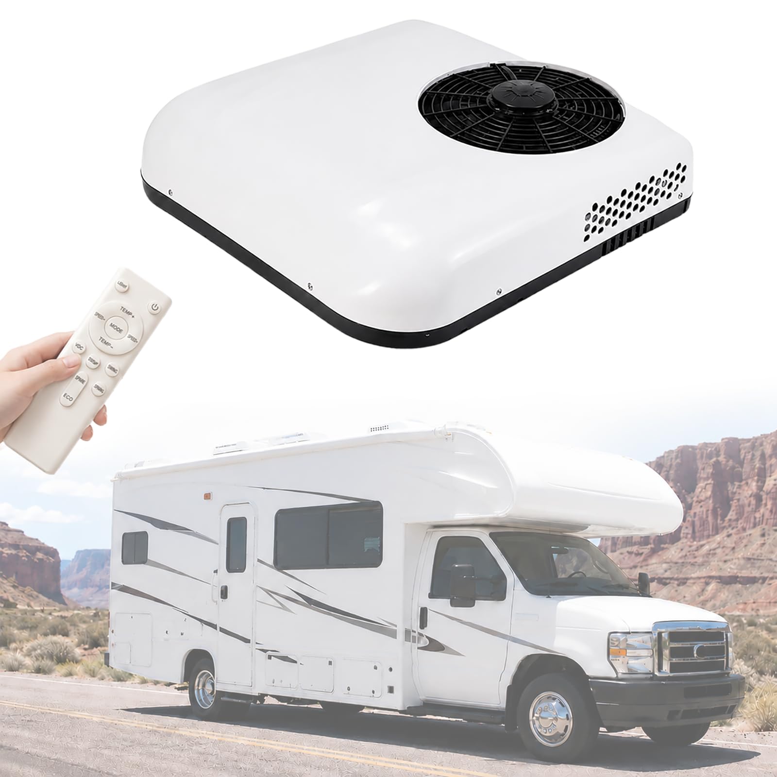 HCAUYNN Motorhome Rooftop Air Conditioner, 2200W Campervan Roof AC Unit, Low Profile Caravan Air Conditioning, 450m³/h Cooling Airflow 12V-White