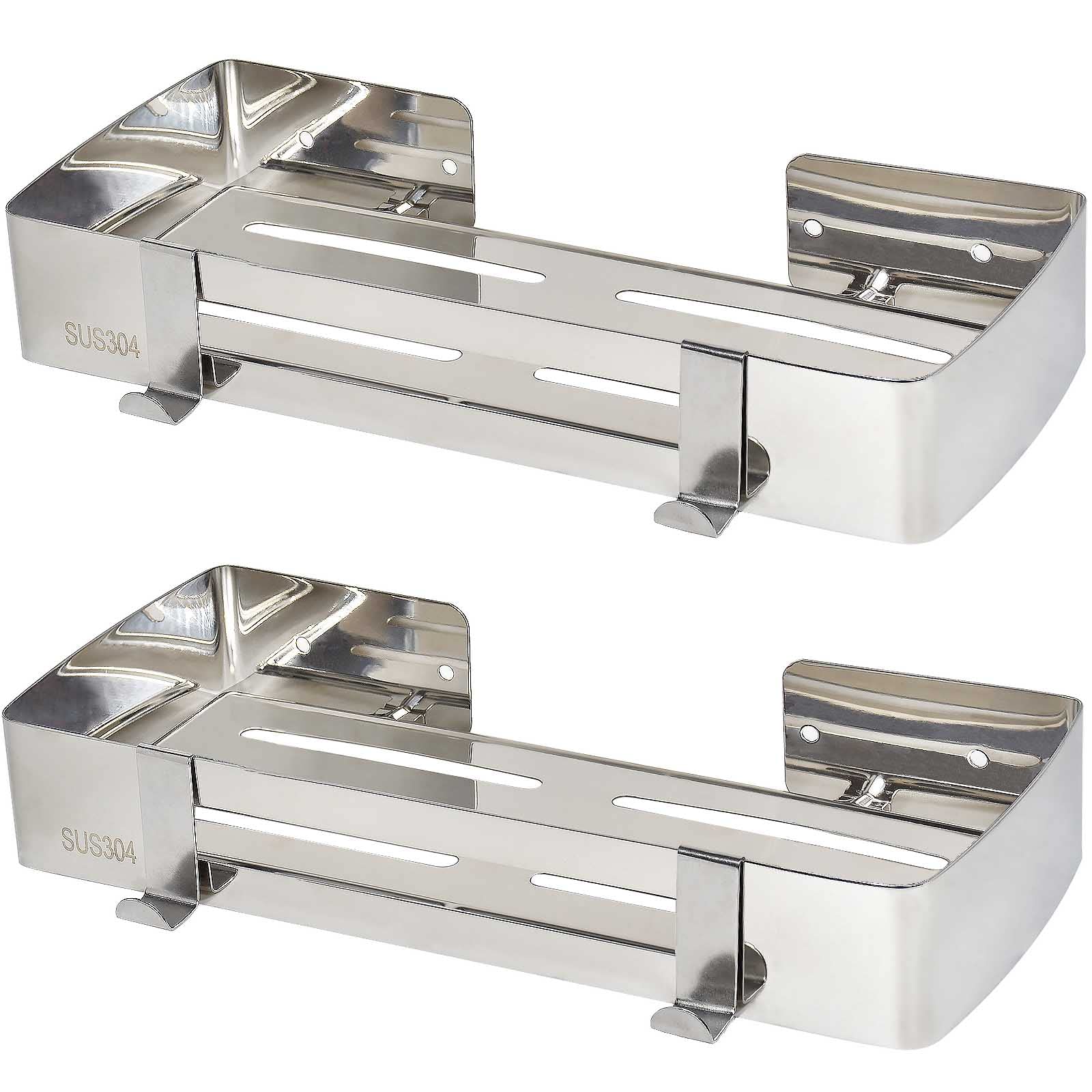 Sopicoz Stainless Steel Shower Caddy Storage Organizer Silver Heavy Duty No Drilling Bathroom Shelf Basket Set of 2
