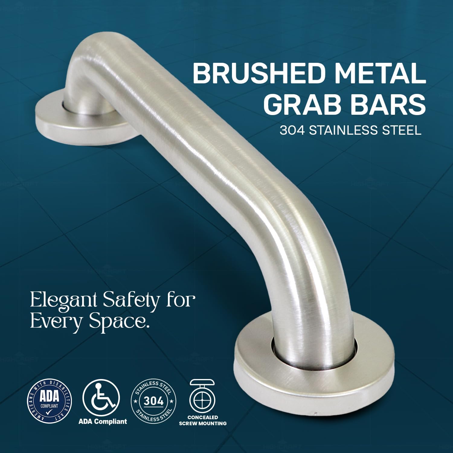 Brushed Metal Grab Bars For Bathroom, Strong Shower Handle And Bath Handle For Safety, Shower Grab Bars For Seniors, Safety Bars For Shower Chair Bench, Shower Handle For The Elderly, Great Toilet Bar 18"