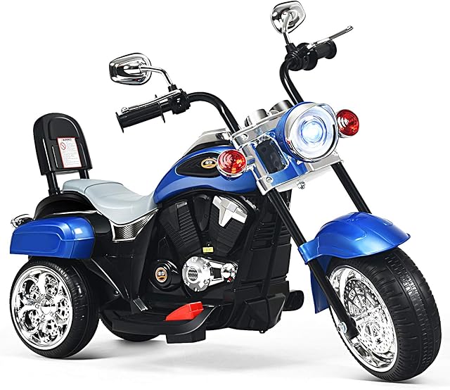 HONEY JOY Kids Motorcycle,6V Battery Powered Toddler Chopper Motorbike Ride On Toy w/Horn & Headlight, Foot Pedal, Music, 3-Wheel Mini Electric Motorcycle for Kids, Gift for Boys Girls(Blue)
