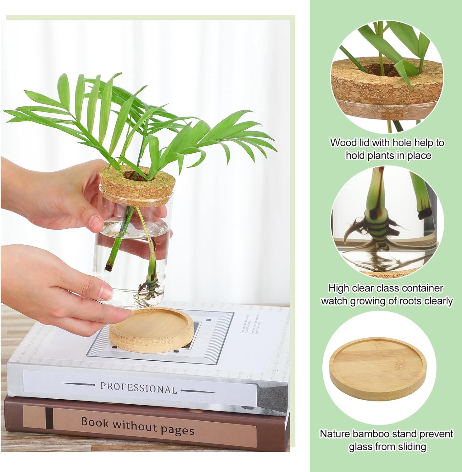 Honeydak 6 Pcs Plants Propagation Stations Planter Terrariums with Wooden Lid and Bamboo Stand Desktop Glass Propagation Vases for Plant Growing Hydroponic Home Office Tabletop Decoration