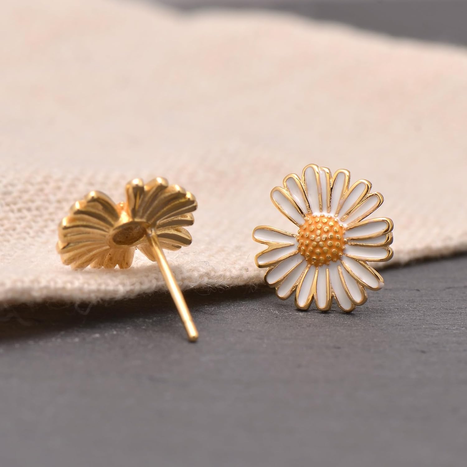 925 Sterling Silver Yellow Daisy Flower Jewelry Set Earrings & Pendant Necklace - Image 5