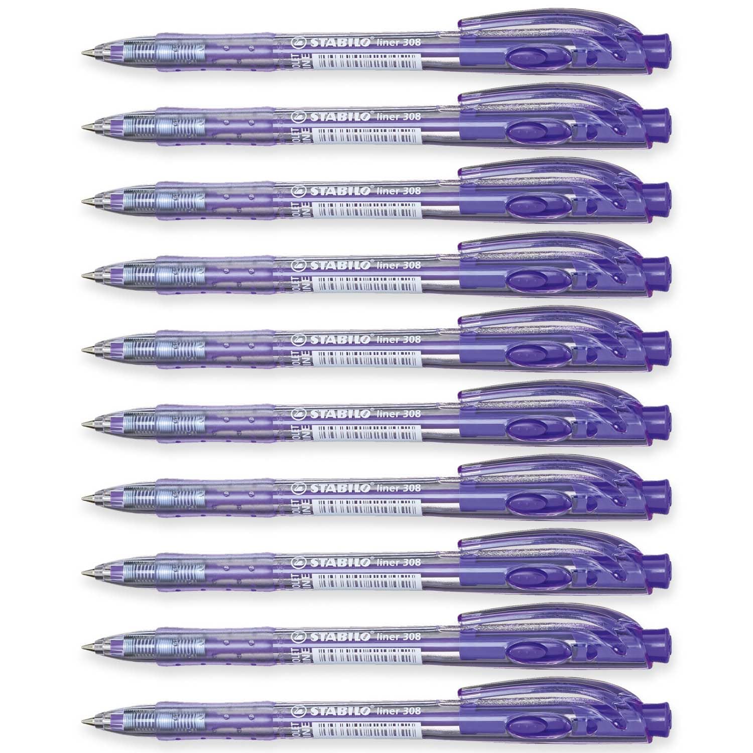 STABILO liner 308 - Retractable Ballpoint Pen - Fine 0.7mm Nib Pens - Pack of 10 (Violet) โ image 1