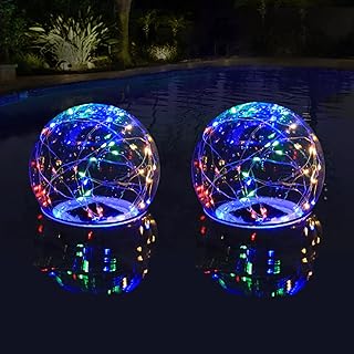 LENONE Solar Floating Pool Lights, 7-Inch LED Colored Light Up Solar Pool Balls, Waterproof Solar Powered Pool Lights That Float, Multicolor Solar Floating Lights for Pool Pond Garden Party Decor-2PCS