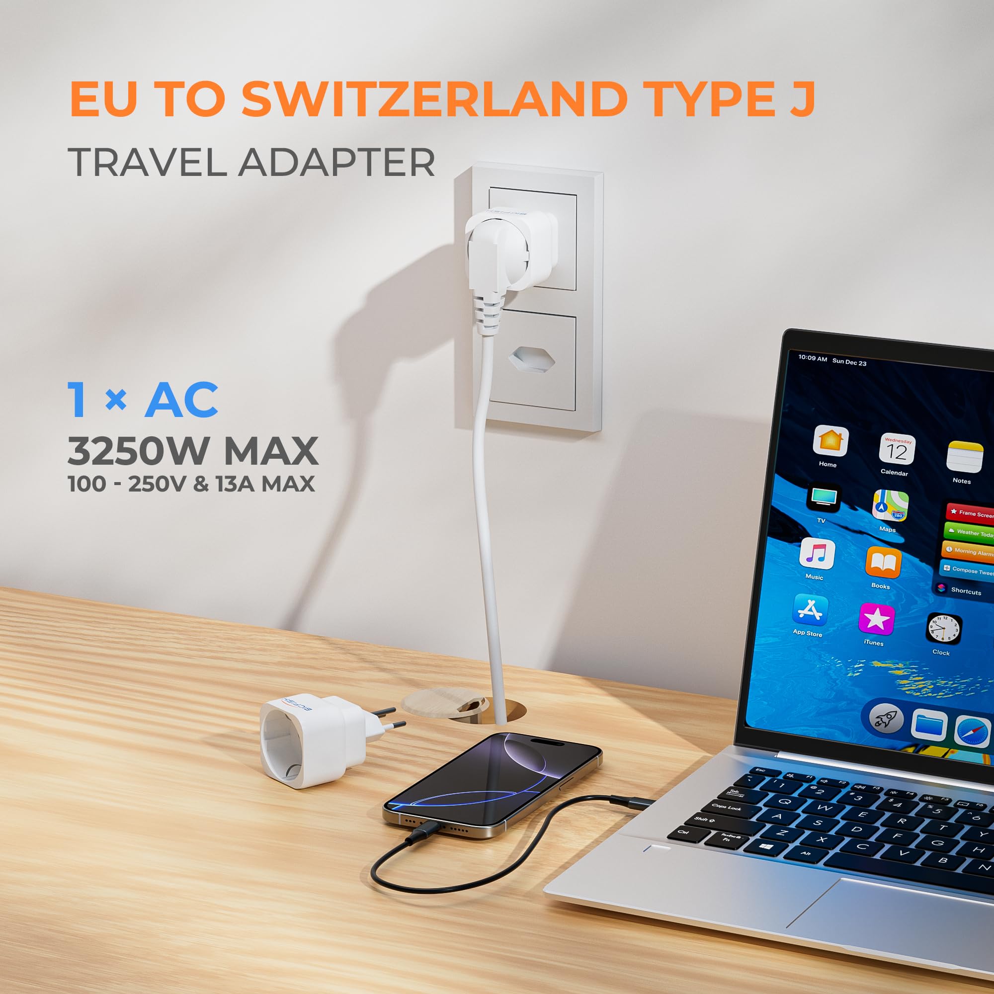 Bigfish Adapter Szwajcaria Niemcy, 2 sztuki, adapter do gniazdka w Szwajcarii Niemcy, adapter Niemcy, Szwajcaria, typ J, szwajcarska wtyczka podróżna do Malediwów, Rwandy, Liechtensteinu, biały