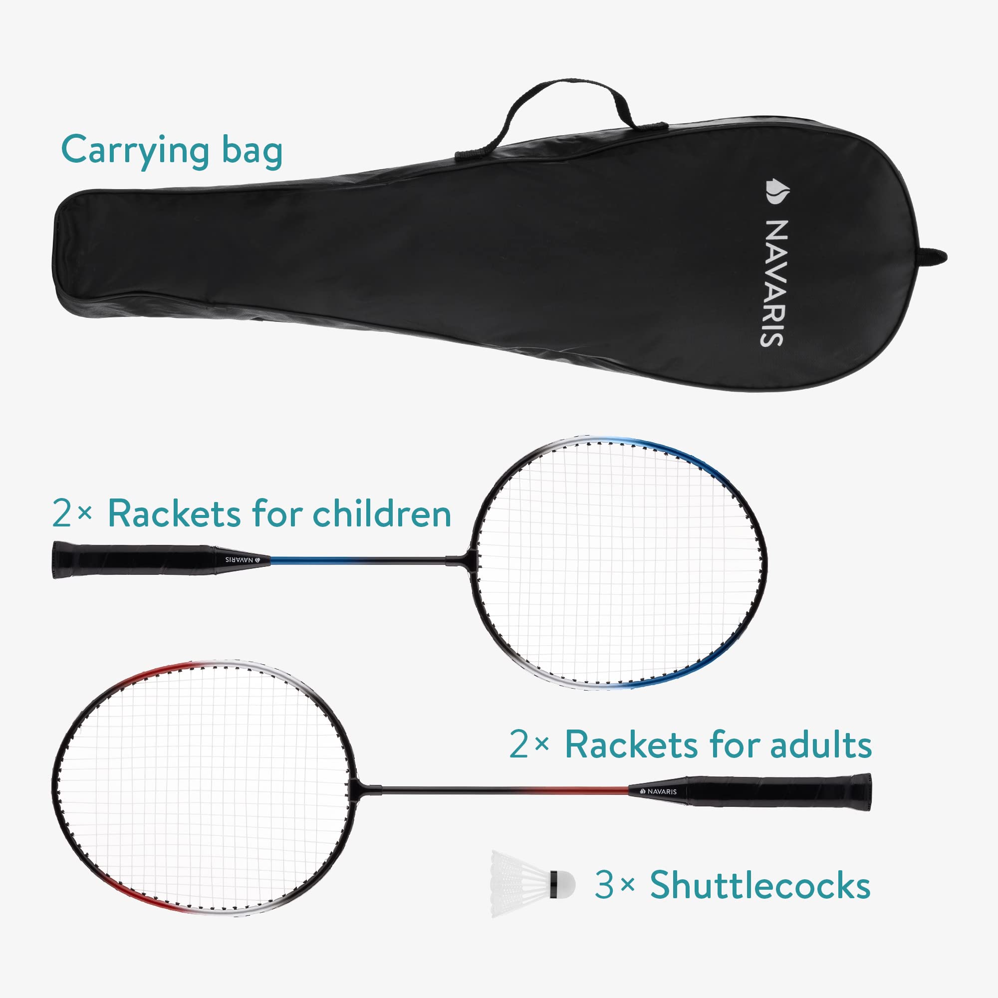 Set de Bádminton Familiar - 4 Raquetas de Bádminton, 3 Pelotas y 1 Bolso Deportivo, Bádminton Set Ideal para Toda la Familia