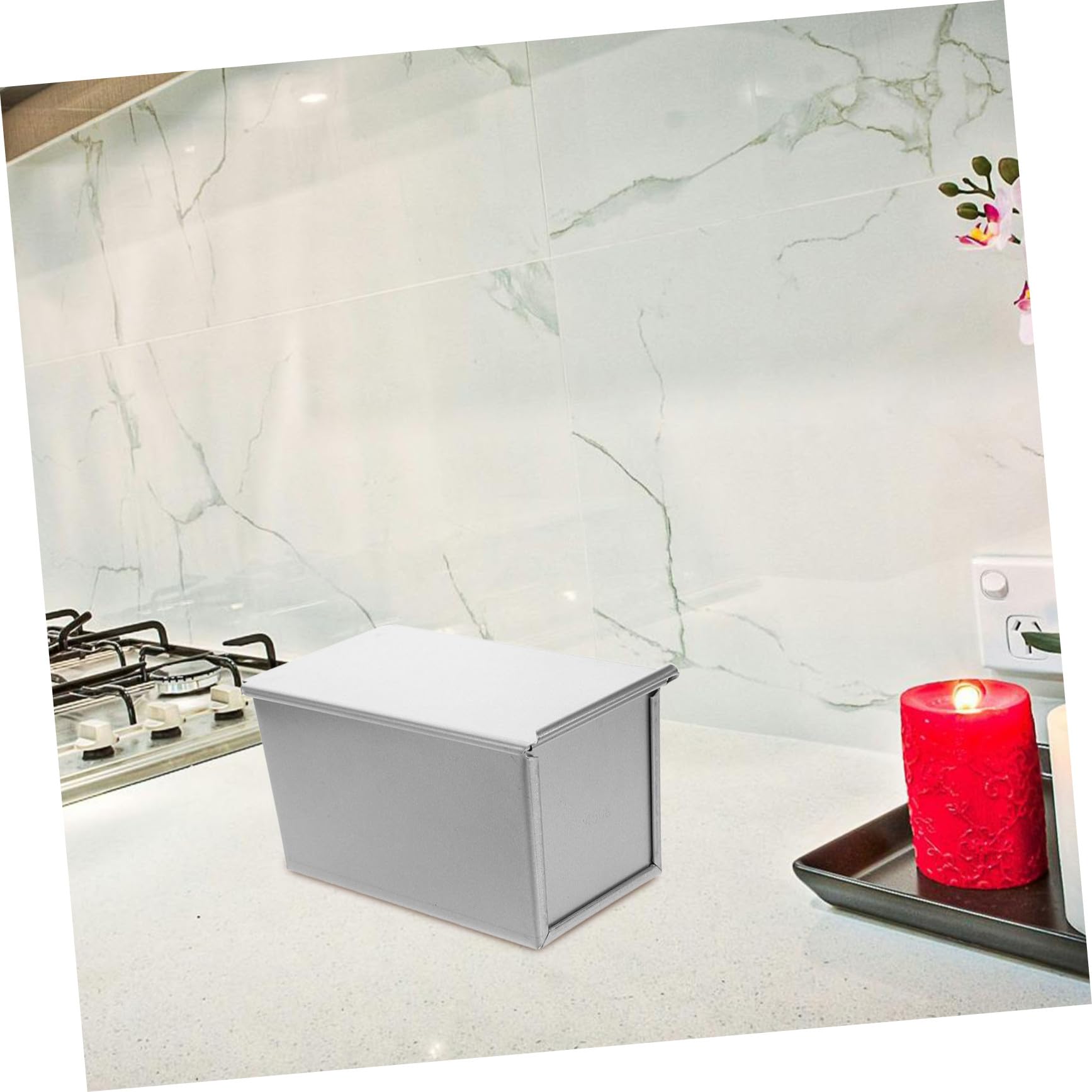 Zerodeko Rechteckige Brotform mit Deckel Toastbox aus Aluminiumbeschichtung Backform für Küche Brotorganizer Tragbar Brottablett Wiederverwendbar Antihaftbeschichtete