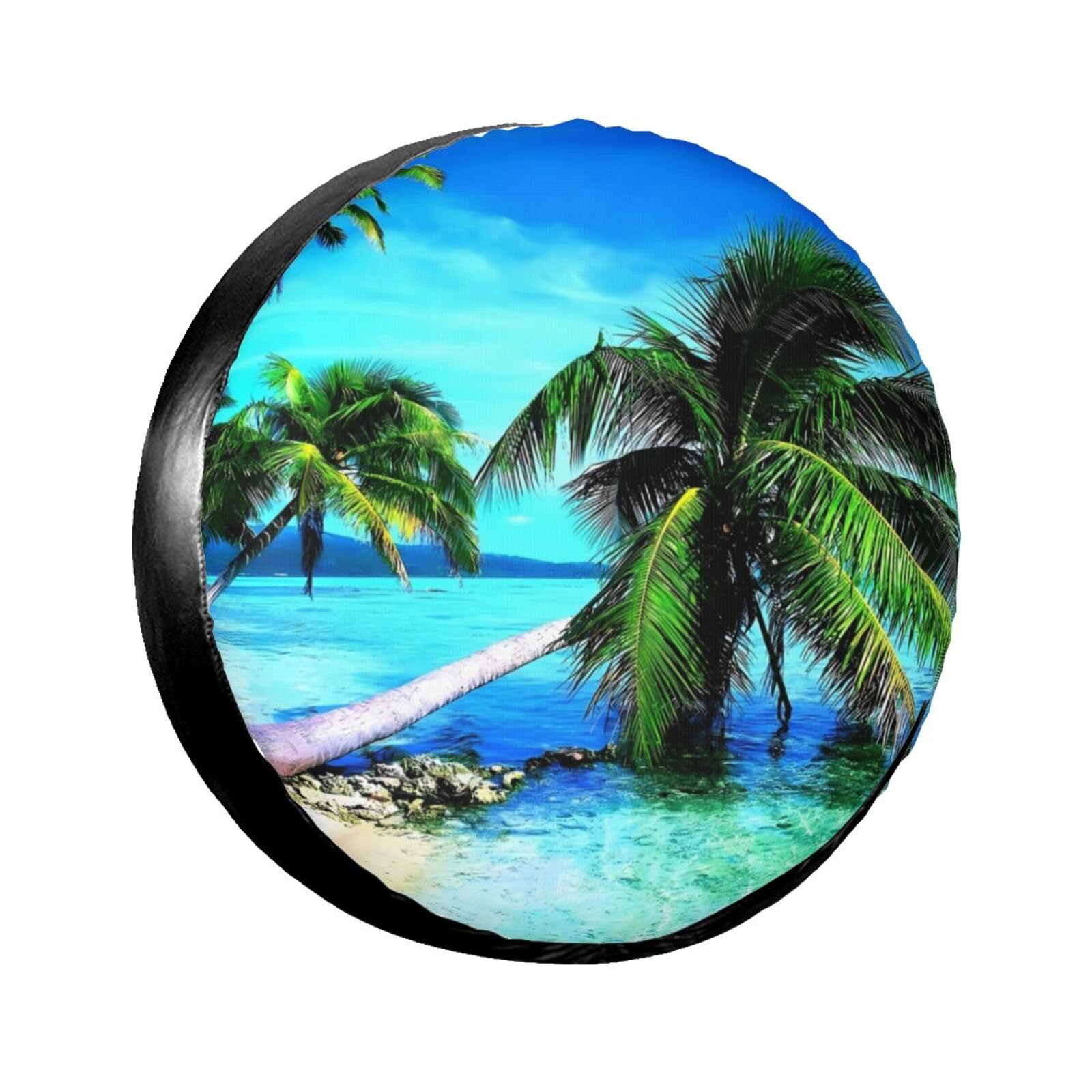 Tropical Palm Trees Ocean Beach Spare Tire Cover Waterproof Tire Wheel Covers Dust-Proof Wheel Tire Protector UV Sun Protection Tyre Covers Universal