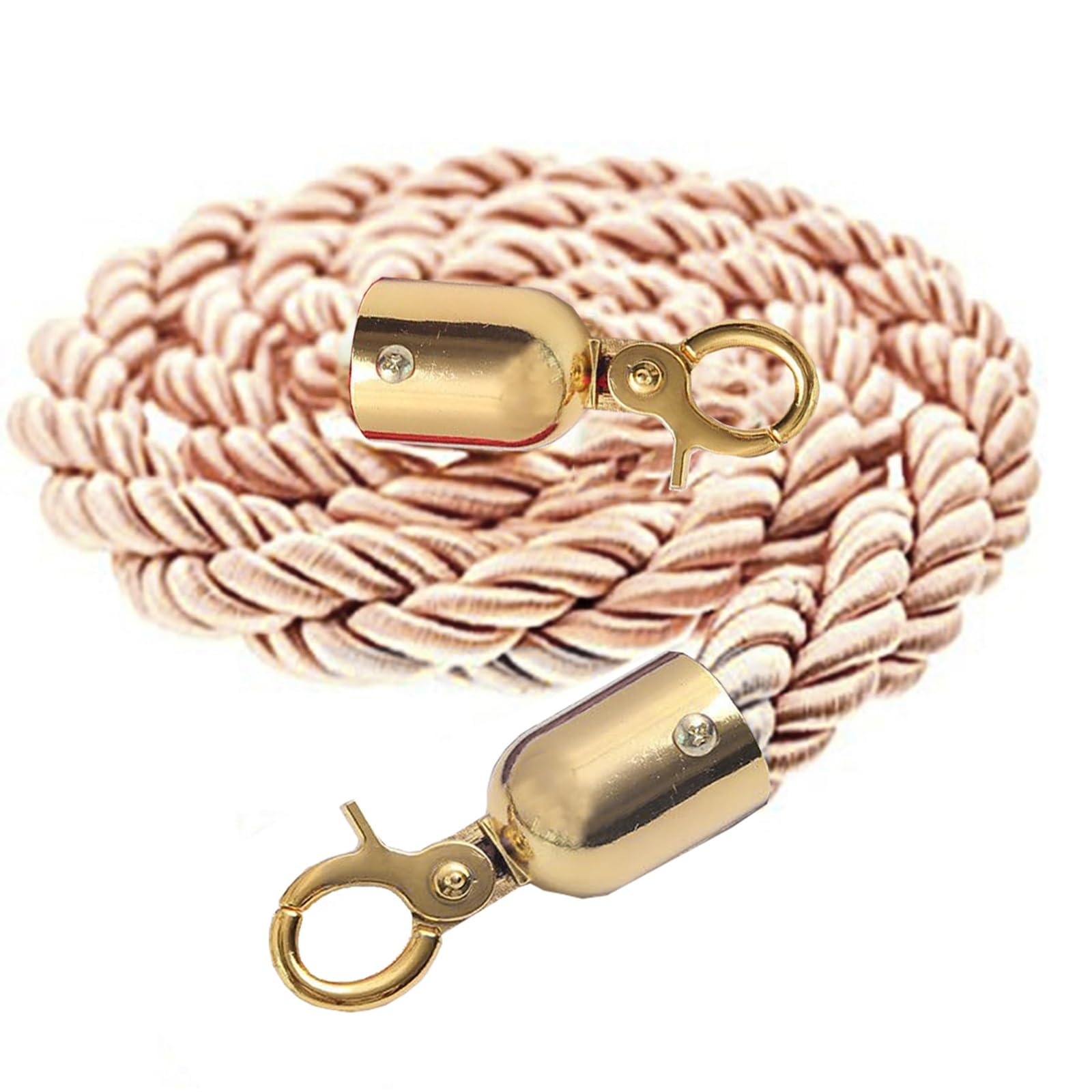 GDMDPTE Champagne Twisted Hemp Rope with Stainless Steel Hooks – 91cm Event Crowd Control Barrier Rope for Effective Obstacle Management & Queue nization