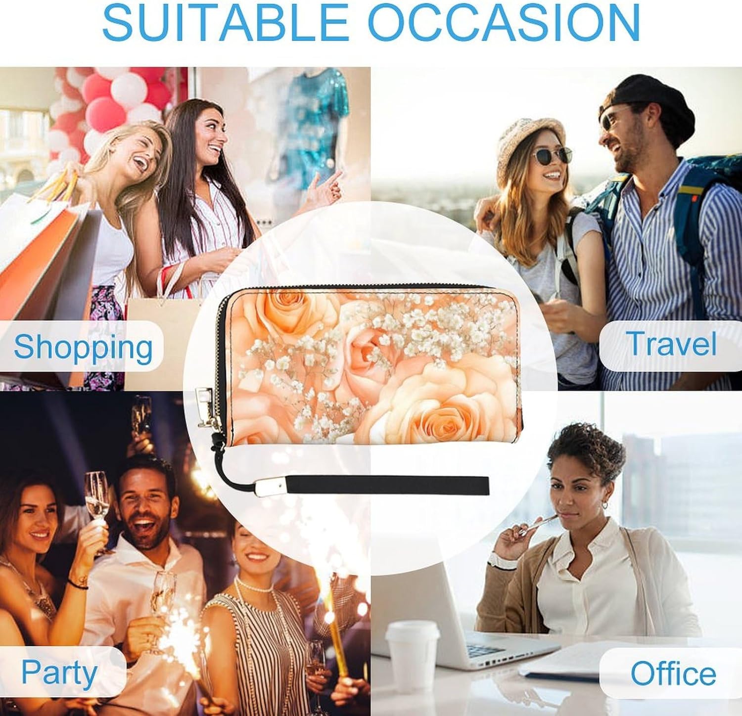 Watercolor Peach Roses PU Leather Clutch Long Bifold Wallet, Coin Purse Credit Pass Case, Durable Card-Holder Money Storage for Women Men