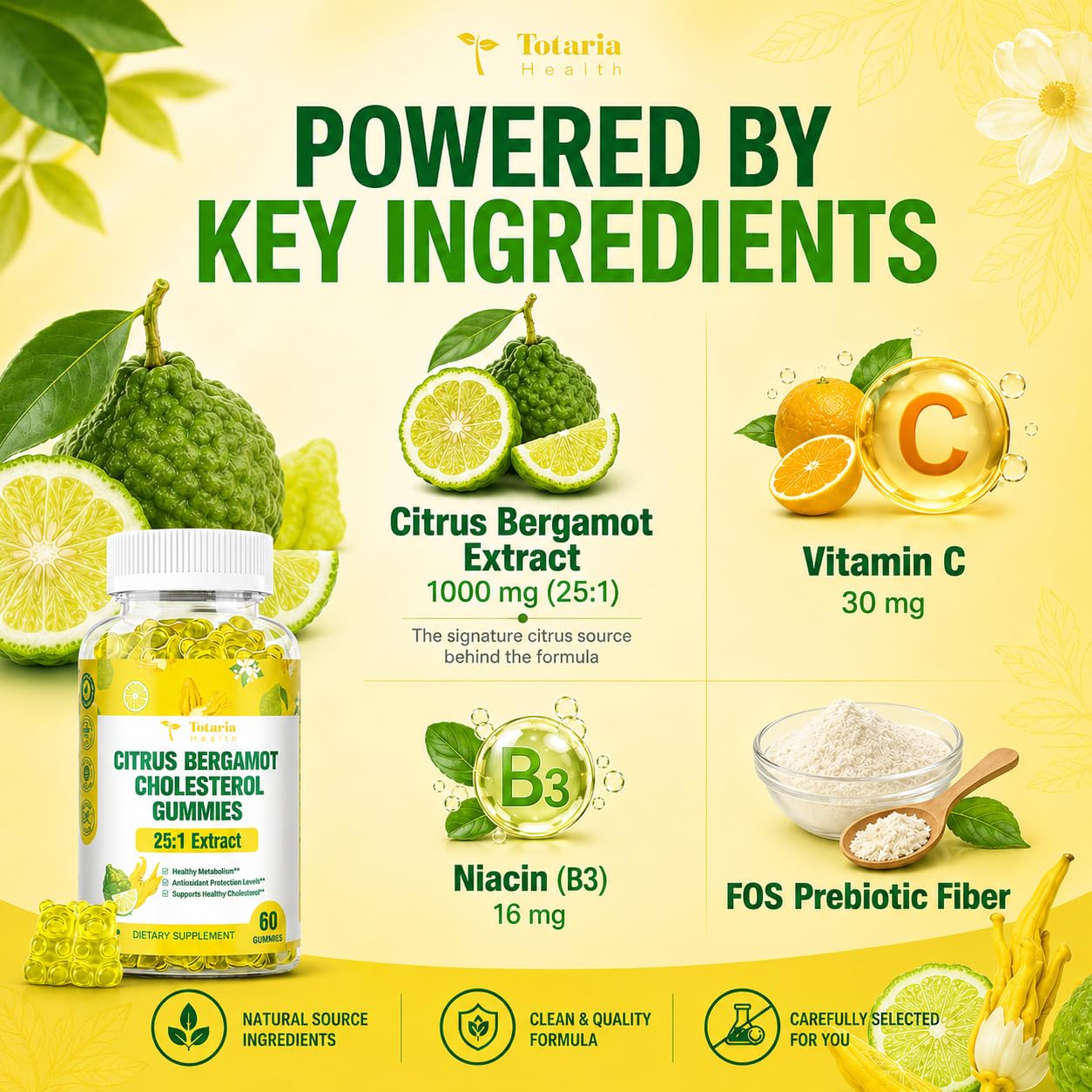 Sugar Free Citrus Bergamot Gummies - All Natural Supplements 25:1 Extract from Italian Bergamot Supplement for Healthy Anti-Aging Sugar-Free Vegan — Amazon image 3